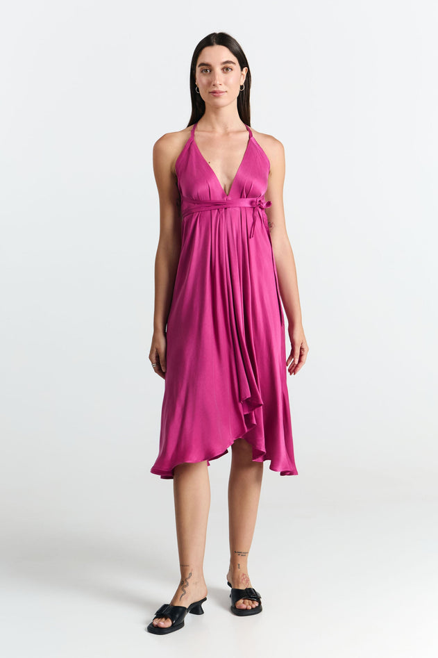 Multiposition Short Cupro Dress Magenta