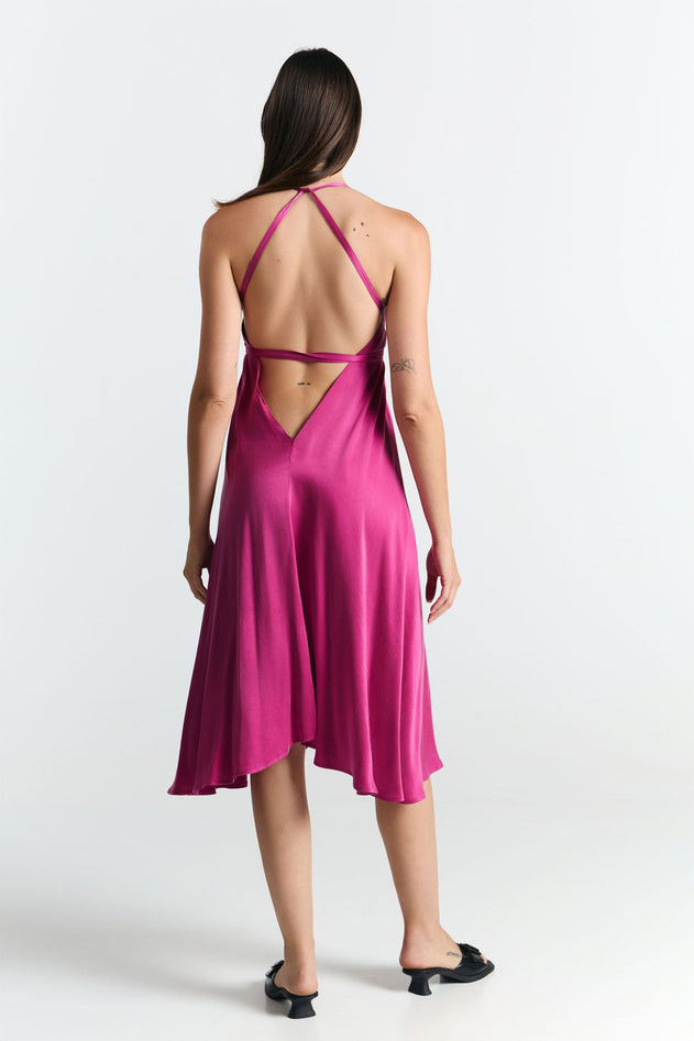 Multiposition Short Cupro Dress Magenta