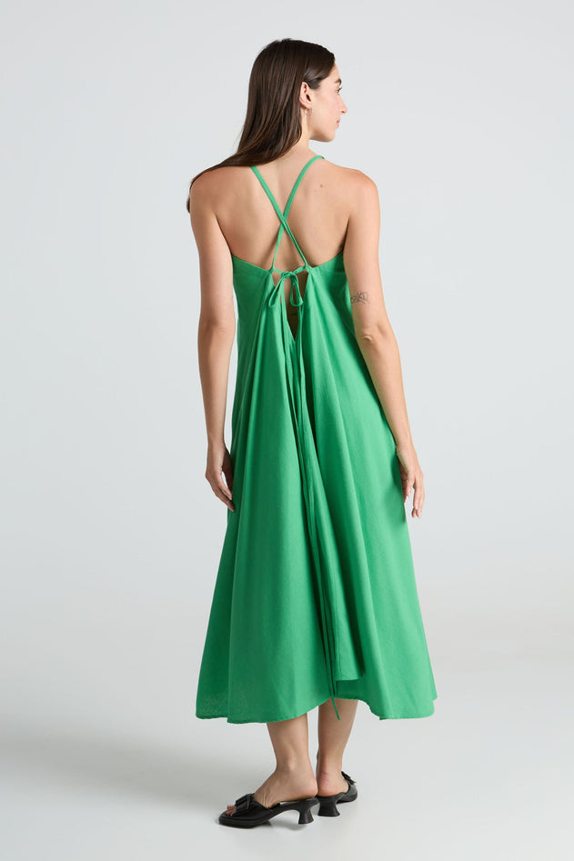 Multiposition Midi Cotton-Linen Dress Green