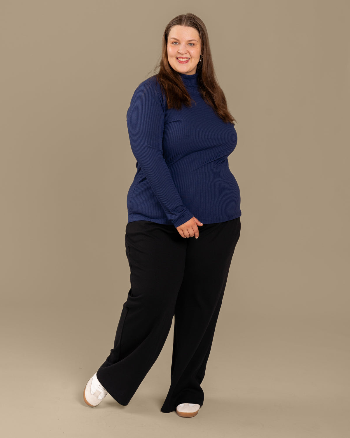 Ribbed Turtleneck Top Ocean Blue
