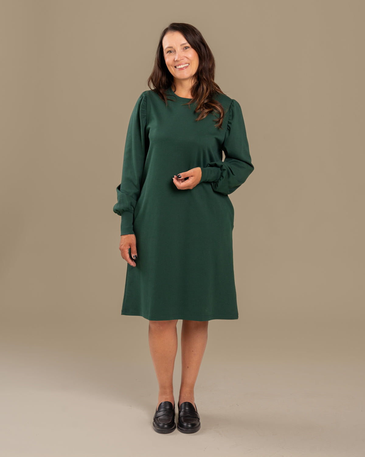 Puff Sleeve Dress Forest Green