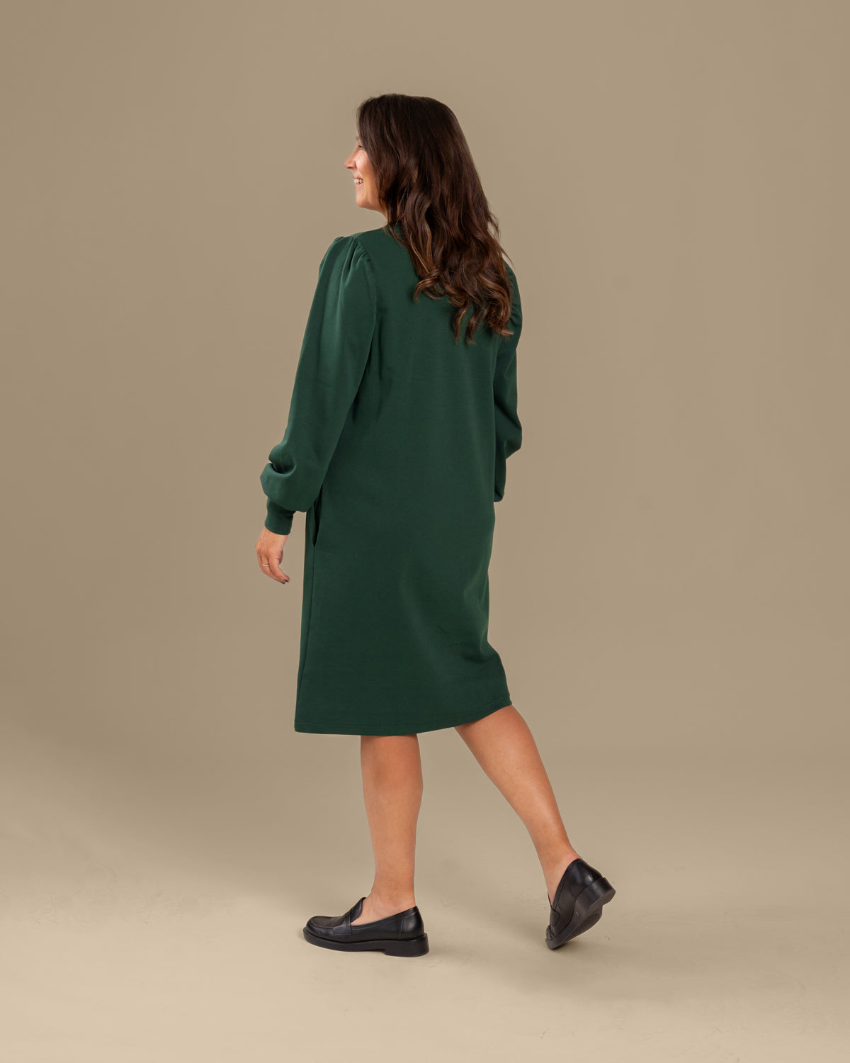 Puff Sleeve Dress Forest Green