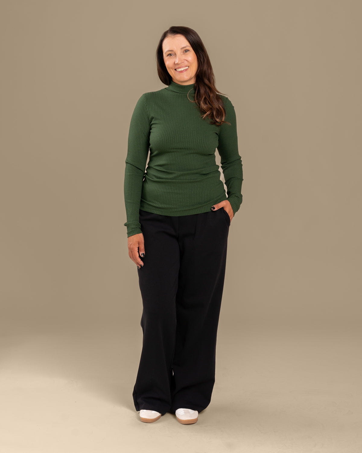 Ribbed Turtleneck Top Forest Green