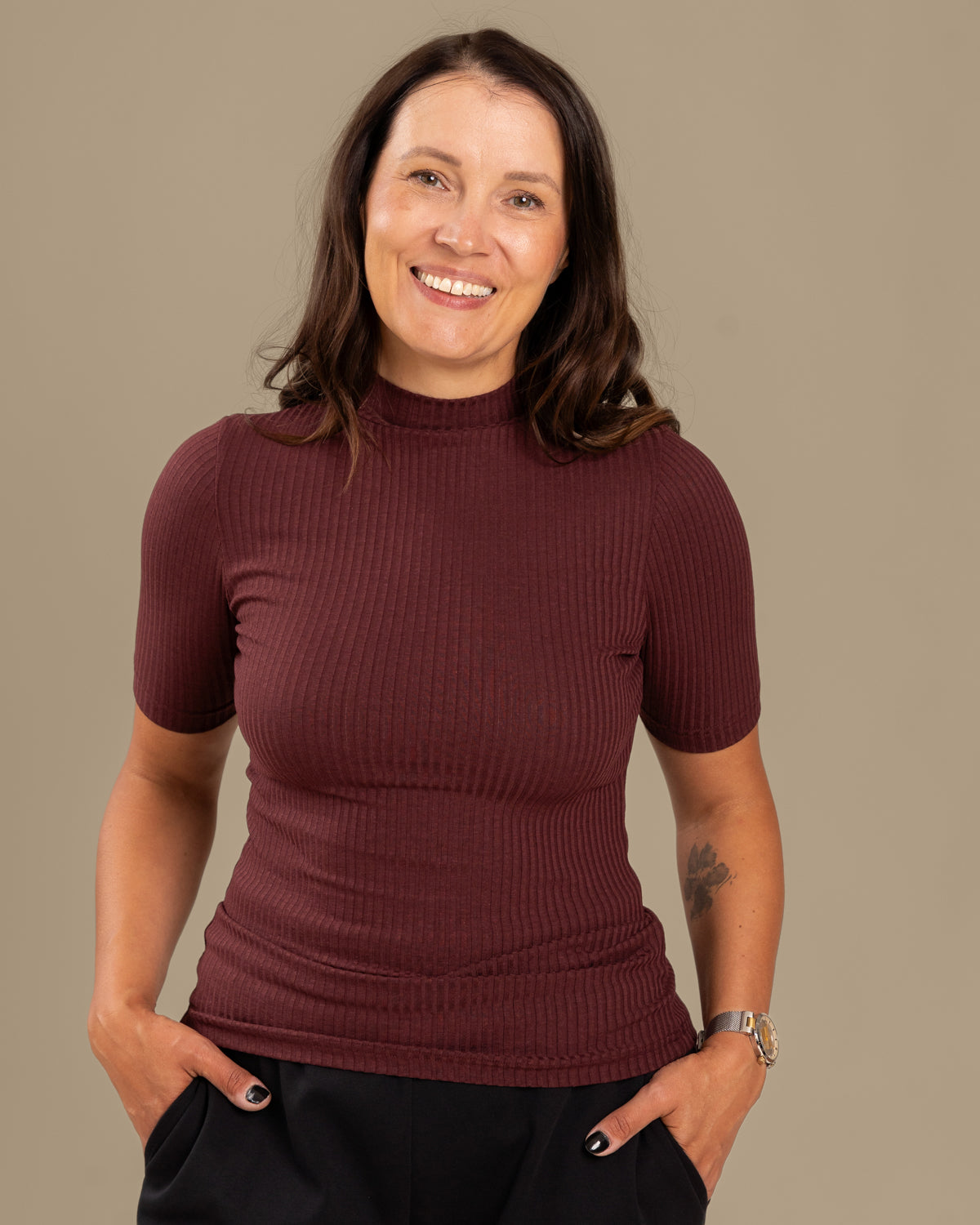 Ribbed T-Shirt Burgundy