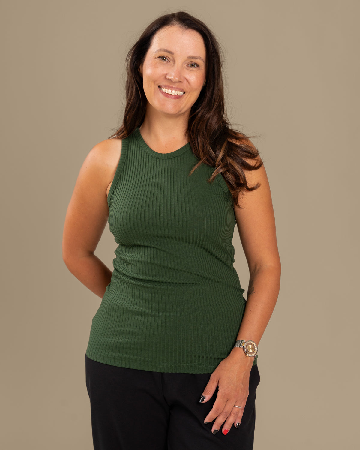 Ribbed Top Forest Green
