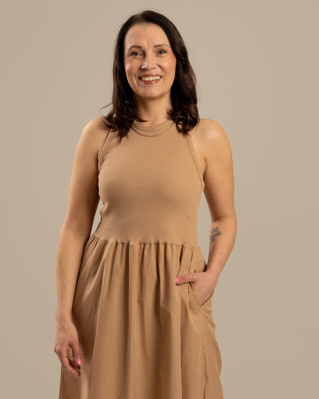 Poplin Top Dress Beige