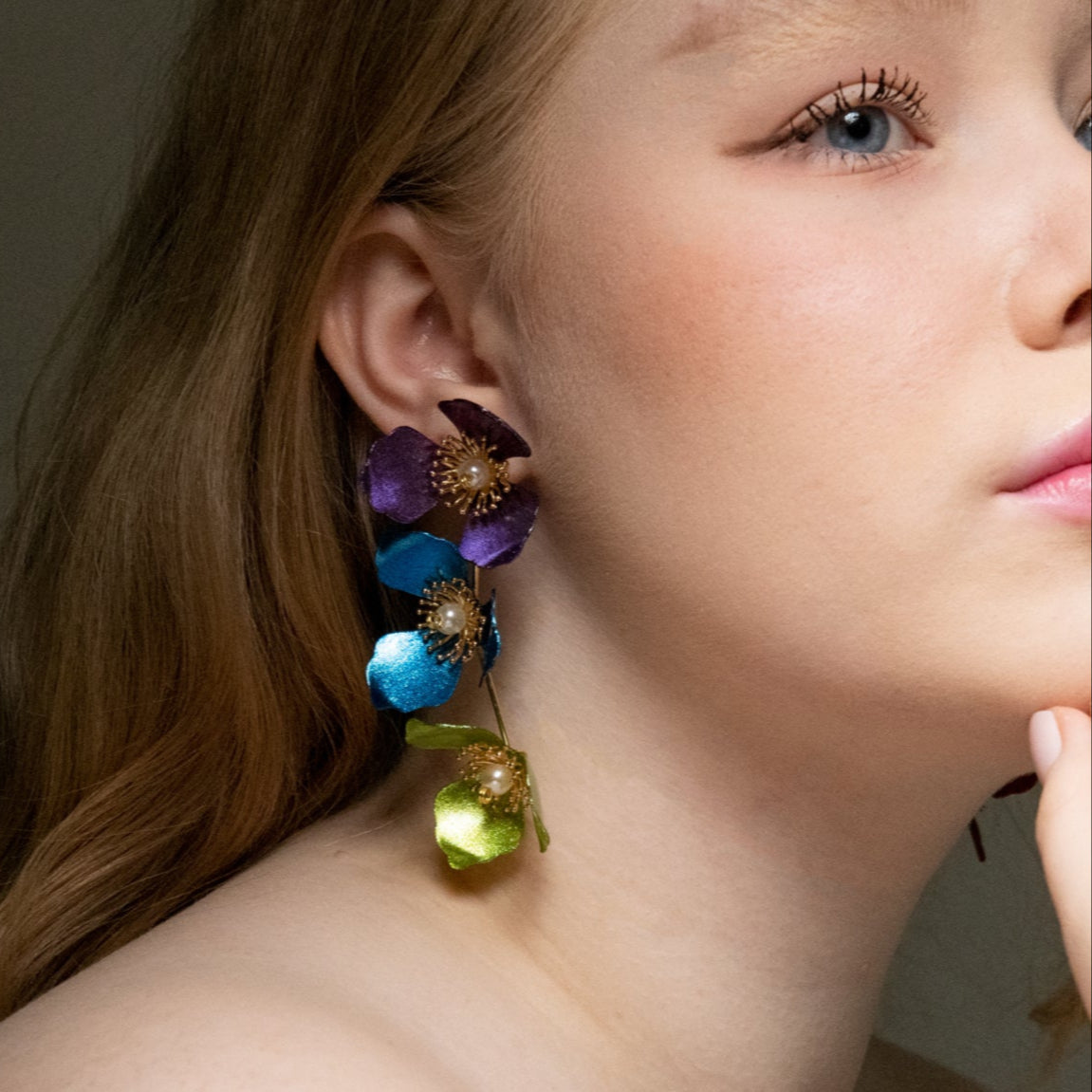 Triple Apple Flower Stud Earrings Rainbow