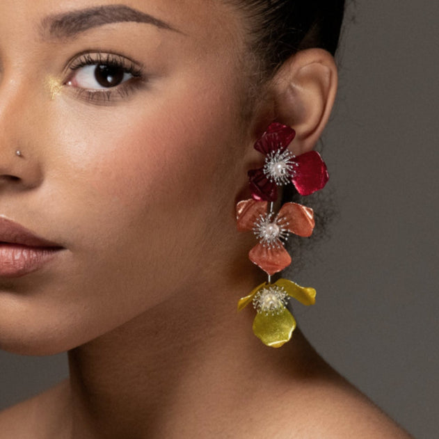 Triple Apple Flower Stud Earrings Rainbow