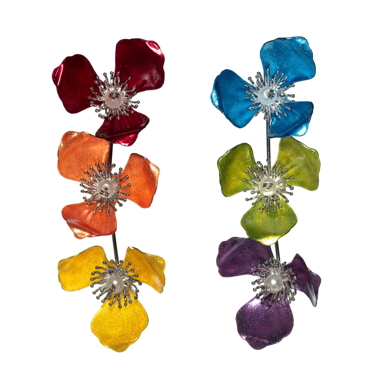 Triple Apple Flower Stud Earrings Rainbow