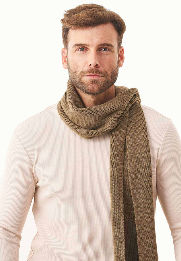 Knitted Organic Cotton Scarf Olive Oil