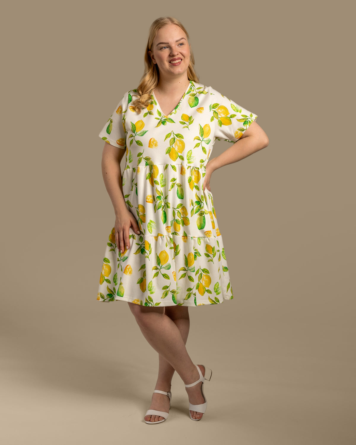 V-Neck Midi Dress Limone Yellow