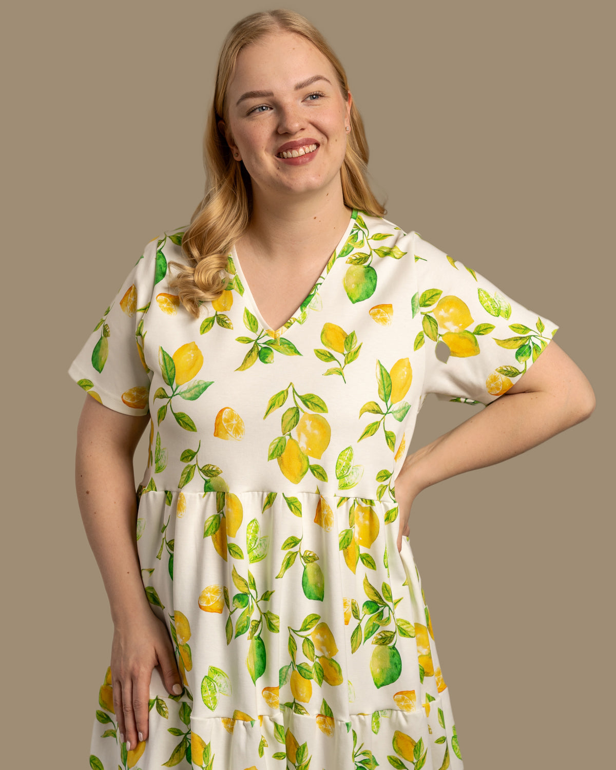 V-Neck Midi Dress Limone Yellow