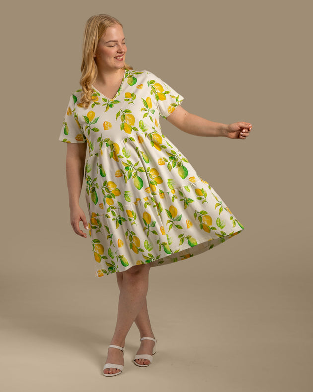 V-Neck Midi Dress Limone Yellow