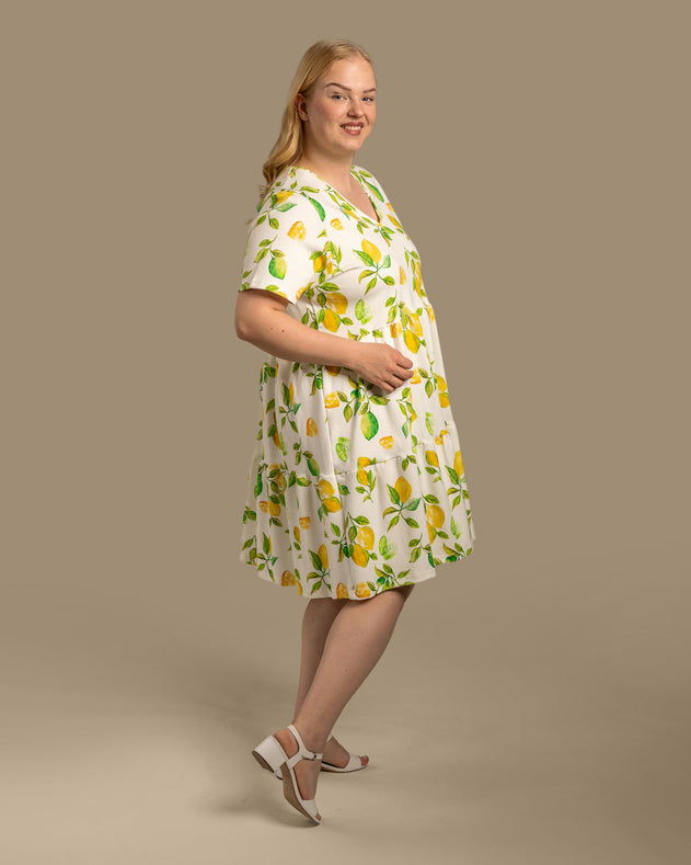 V-Neck Midi Dress Limone Yellow