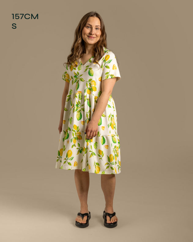 V-Neck Midi Dress Limone Yellow