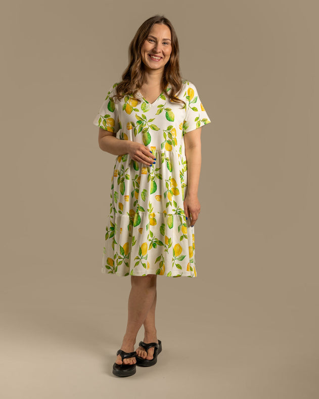 V-Neck Midi Dress Limone Yellow