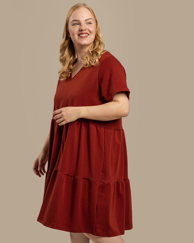 V-Neck Dress Mahogany