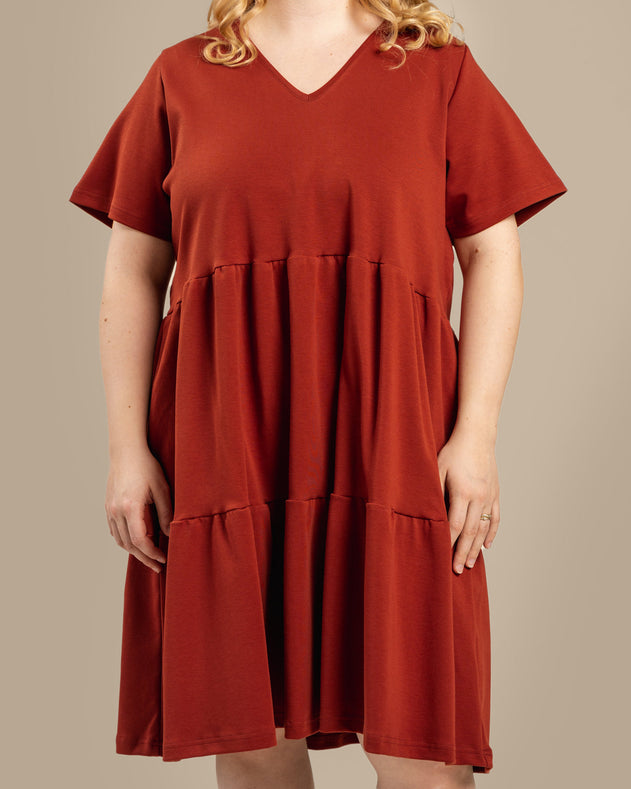 V-Neck Dress Mahogany