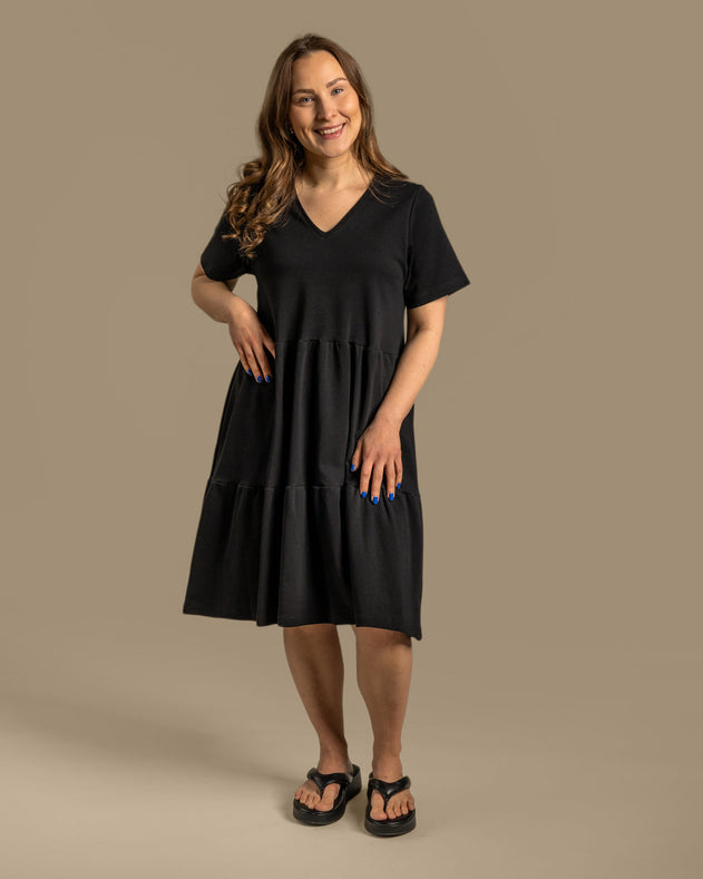V-Neck Midi Dress Black