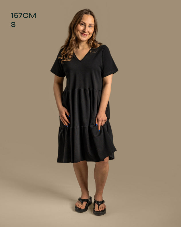 V-Neck Midi Dress Black