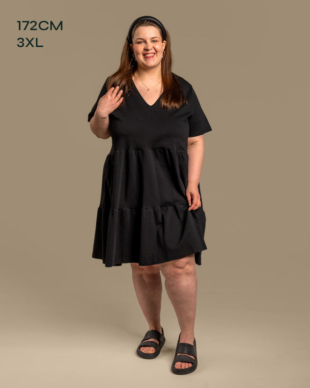 V-Neck Midi Dress Black