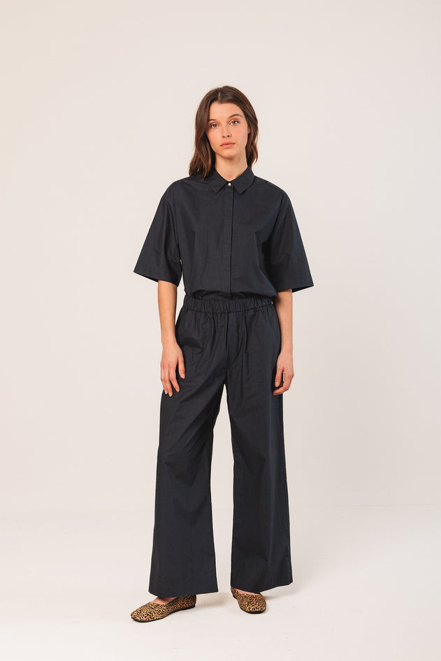 Elastic Cotton Pants Blue