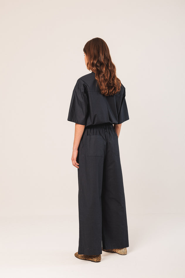 Elastic Cotton Pants Blue