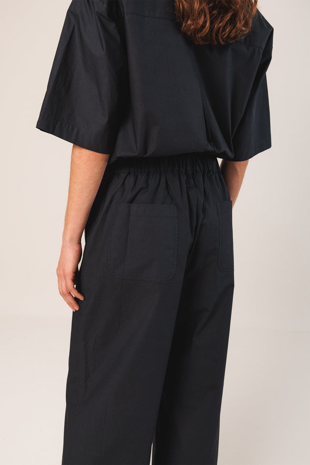 Elastic Cotton Pants Blue