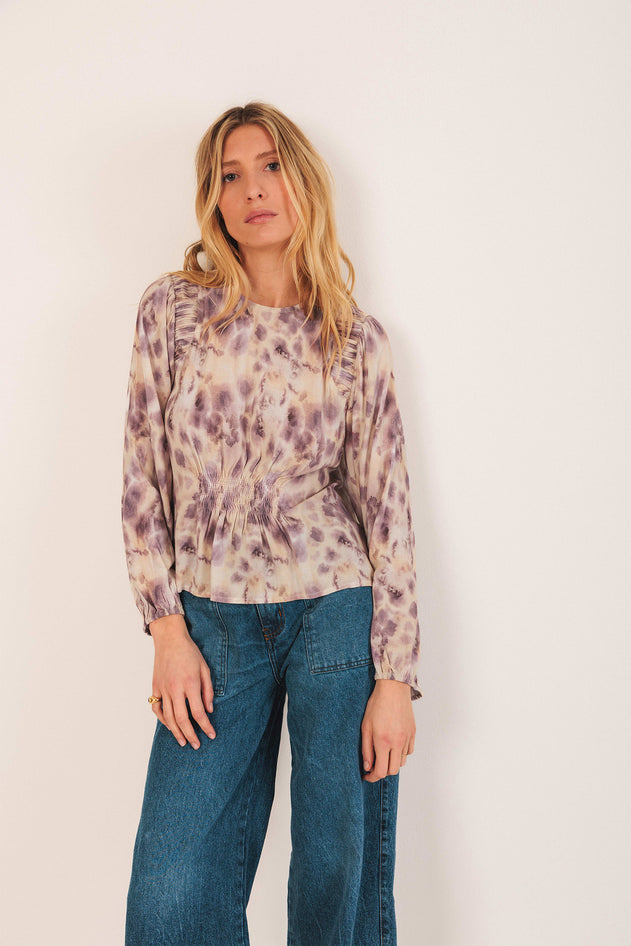 Elastic Watercolor Blouse Pink