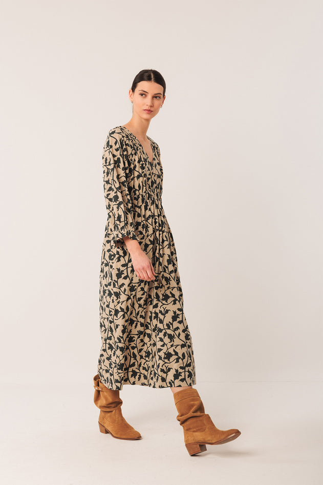 Viscose Midi Dress Beige