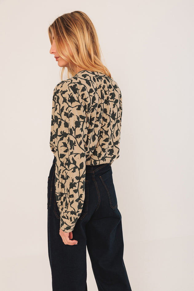 Mao Collar Blouse Beige