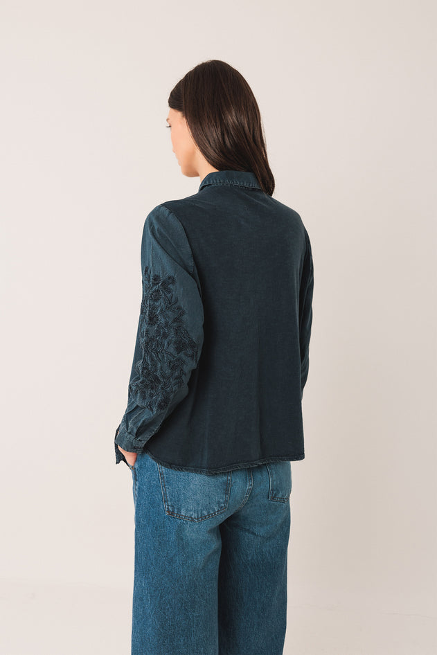 Embroidered Voile Shirt Blue