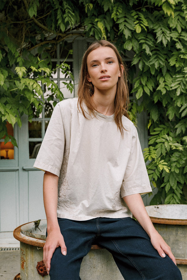 Embroidered Cotton Shirt Stone