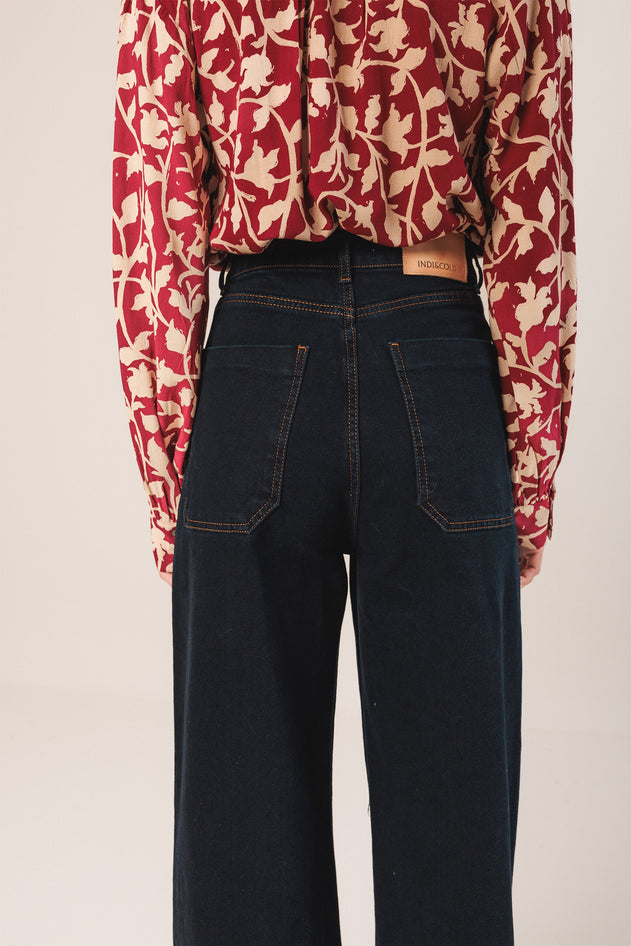Wide-Leg Denim Pants Blue