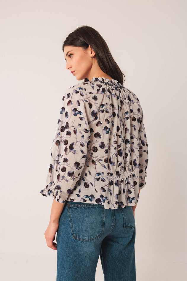 Elastic Cotton Blouse Blue