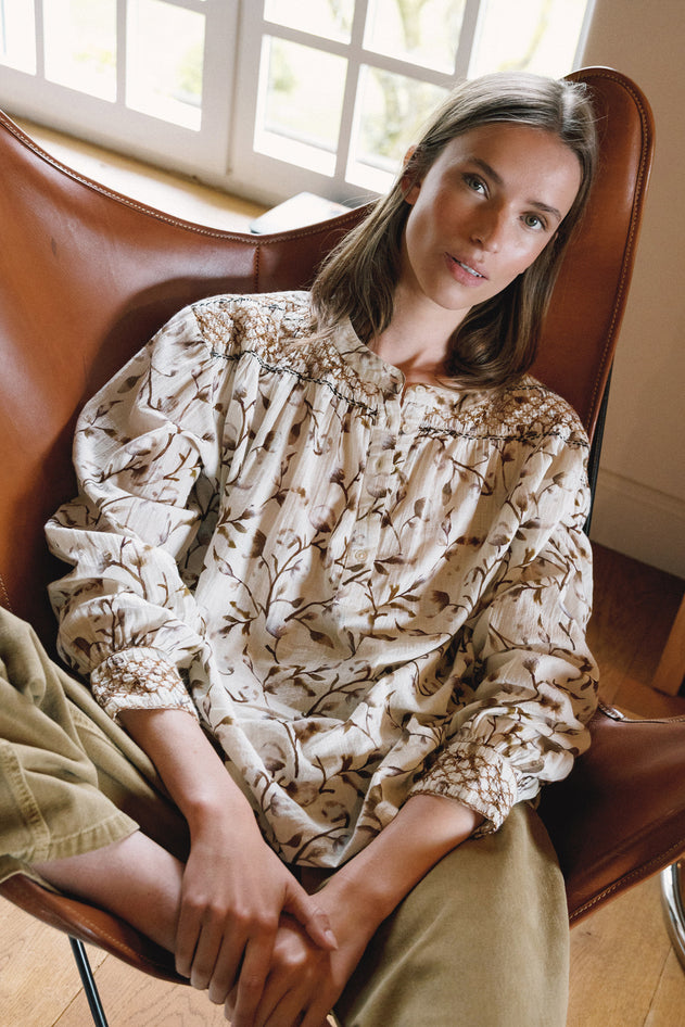 Smock-Detailed Blouse Brown