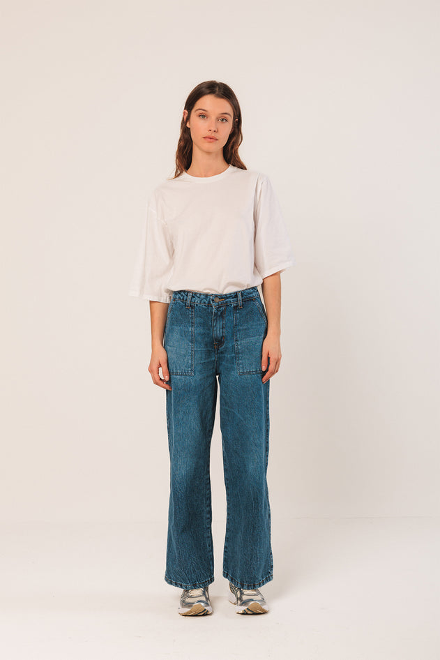 Washed Denim Pants Blue