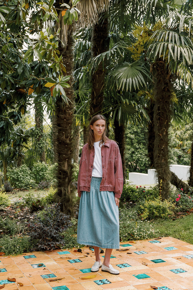 Pleated Denim Skirt Blue