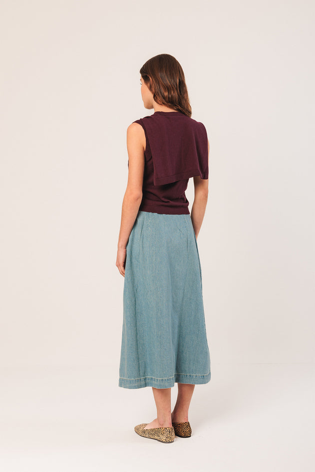 Pleated Denim Skirt Blue