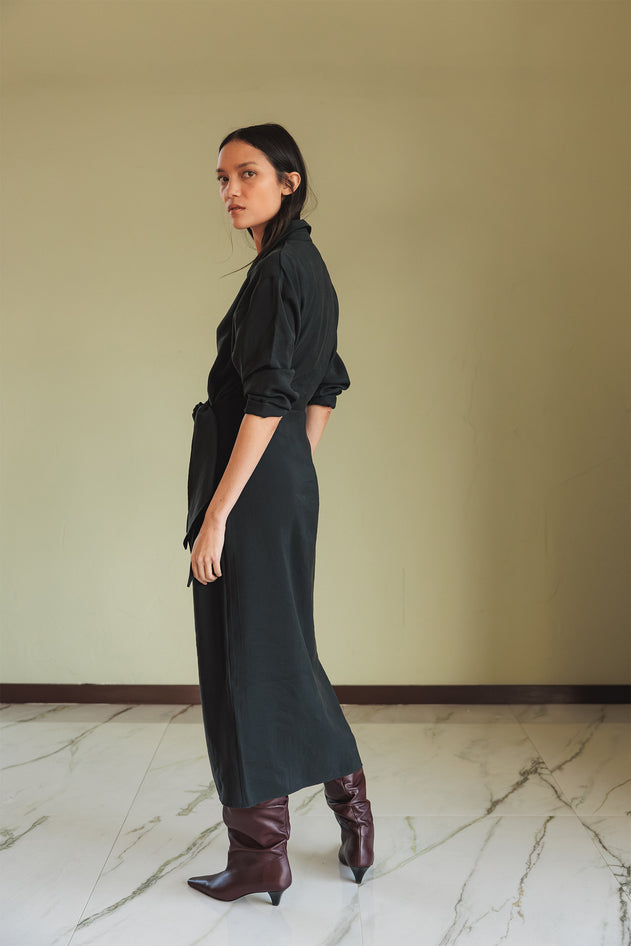 Knotted Draped Dress Black