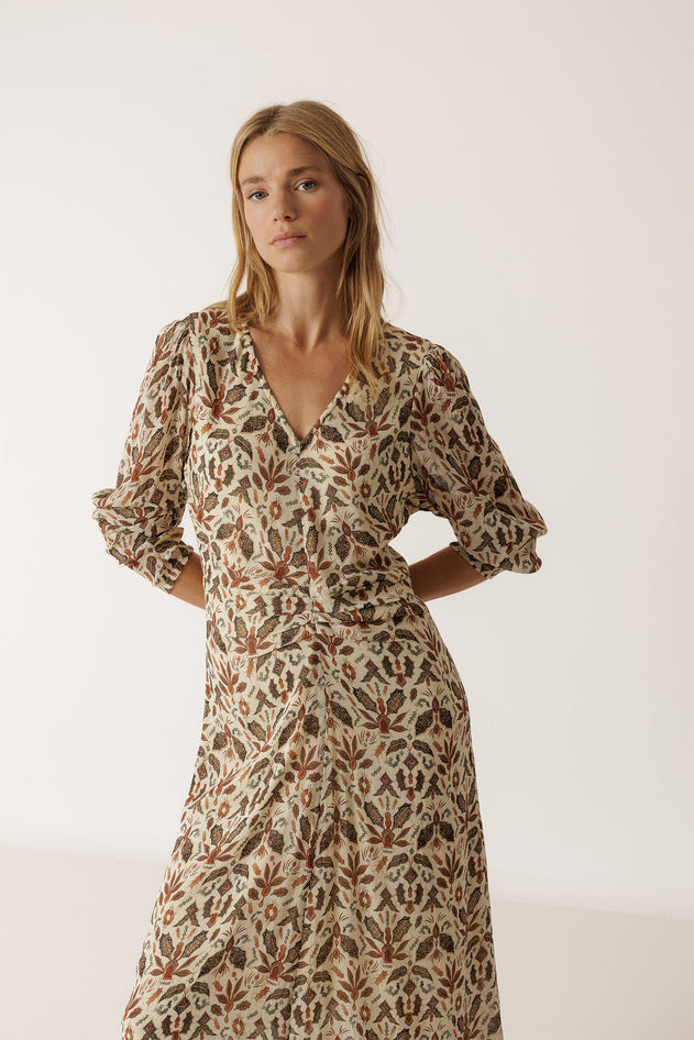 Lantern Sleeve Dress Beige