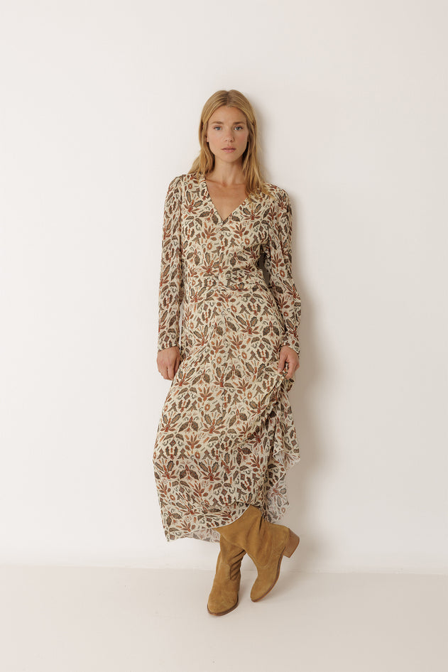 Lantern Sleeve Dress Beige
