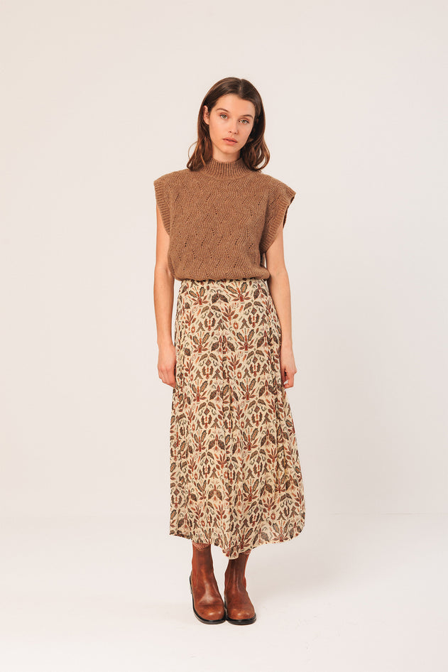Batik Midi Skirt Beige