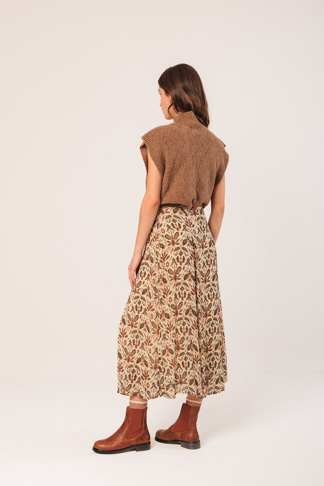 Batik Midi Skirt Beige