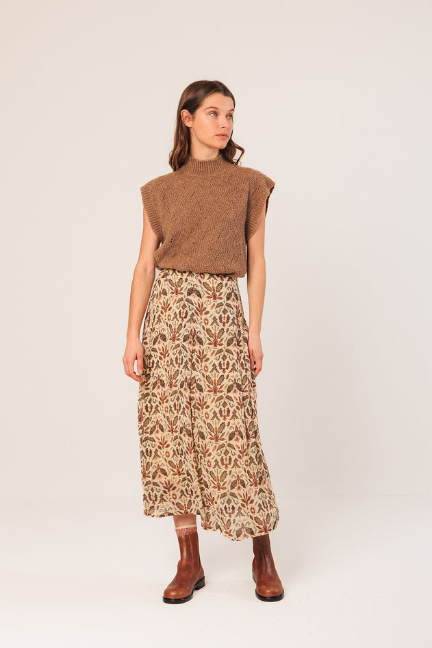 Batik Midi Skirt Beige