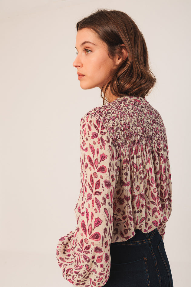 Smock-Detail Shirt Pink