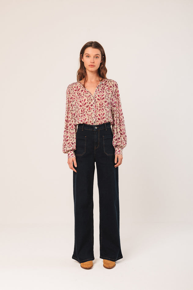 Smock-Detail Shirt Pink
