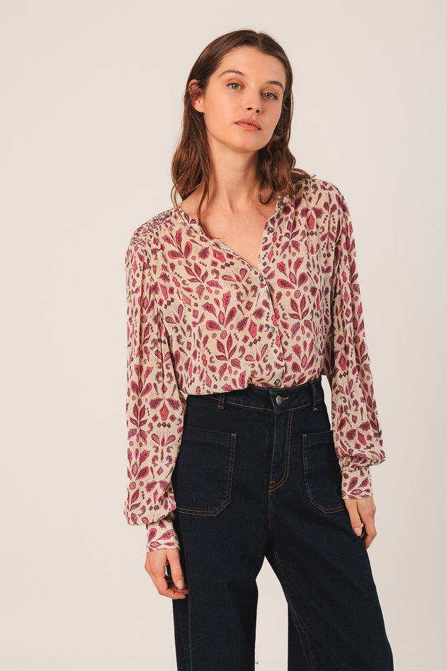 Smock-Detail Shirt Pink