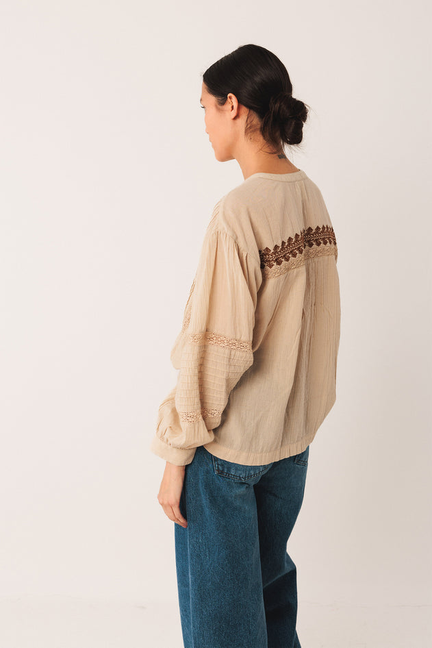 Ethnic Embroidered Shirt Beige