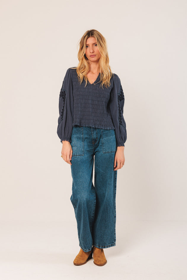 Ethnic Embroidered Blouse Blue